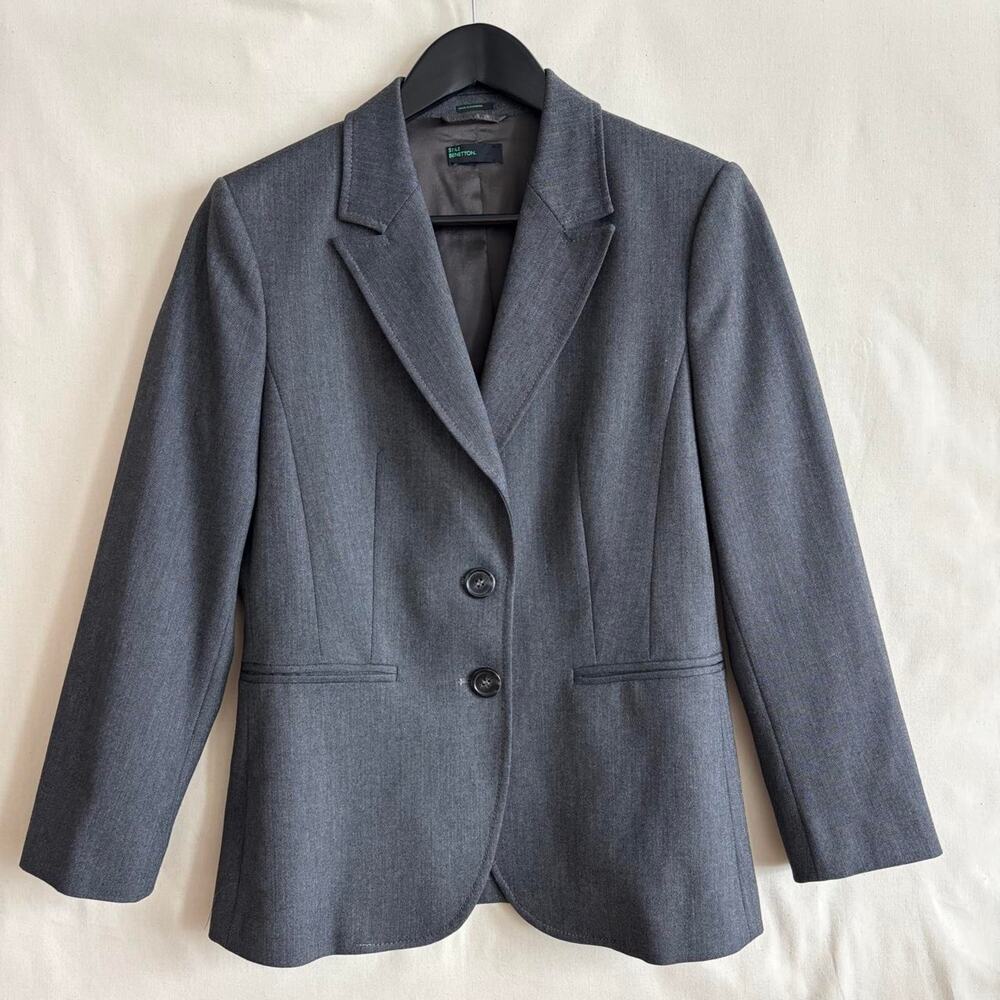 Stile Benetton 100% Wool Gray Herringbone Tailored Blazer - size 4